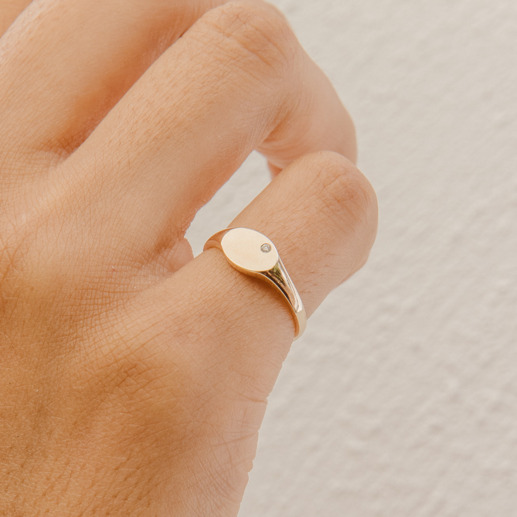 Slim Diamond Signet Ring 14k Solid Gold