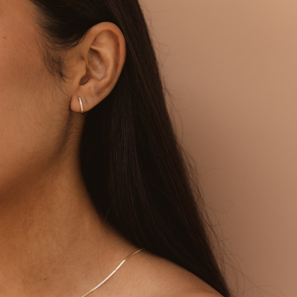 Mini Diamond Hoops 14k Solid Gold