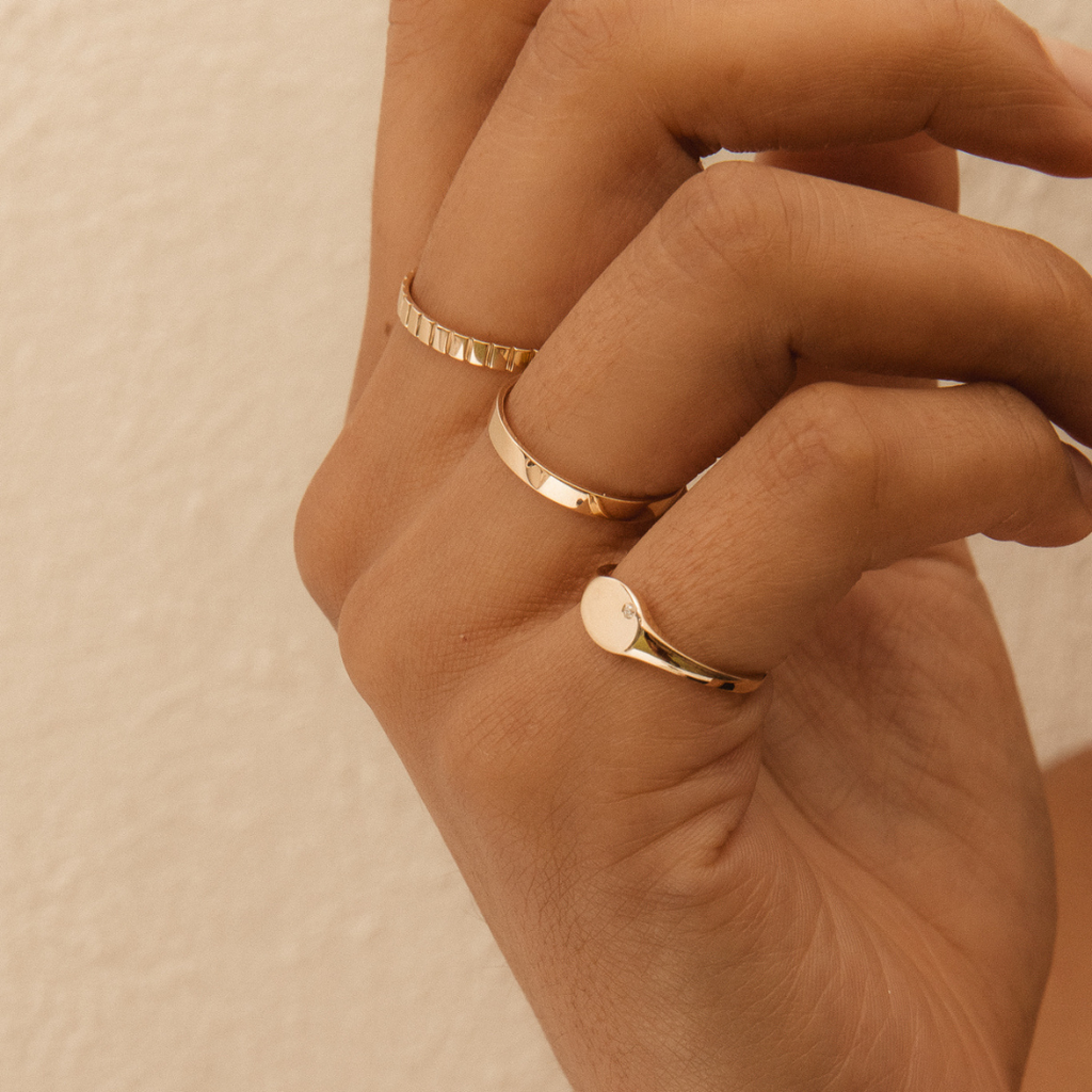 Slim Diamond Signet Ring 14k Solid Gold