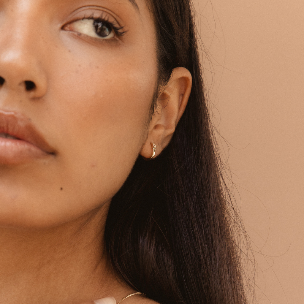 Mini Topaz Huggies 14k Solid Gold