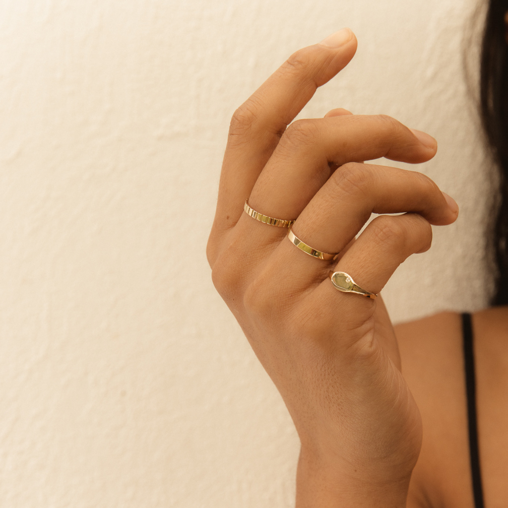 Slim Diamond Signet Ring 14k Solid Gold