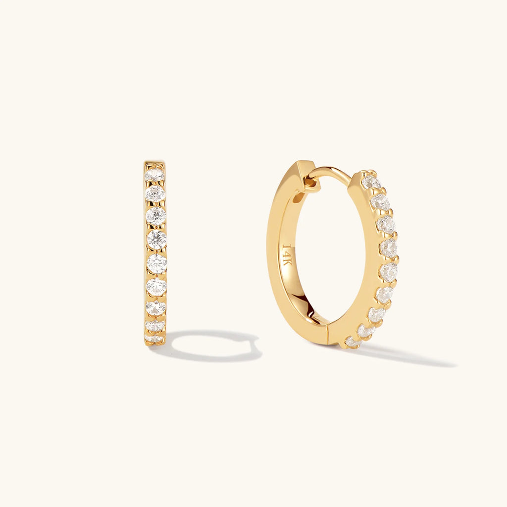 Mini Diamond Hoops 14k Solid Gold
