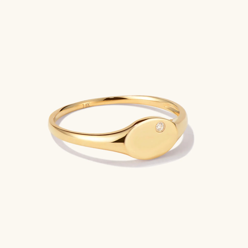 Slim Diamond Signet Ring 14k Solid Gold