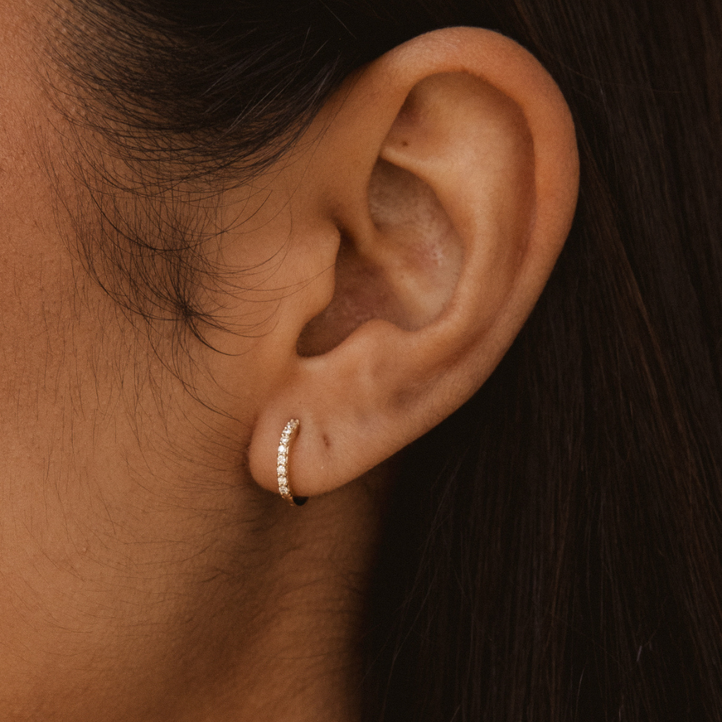 Mini Diamond Hoops 14k Solid Gold