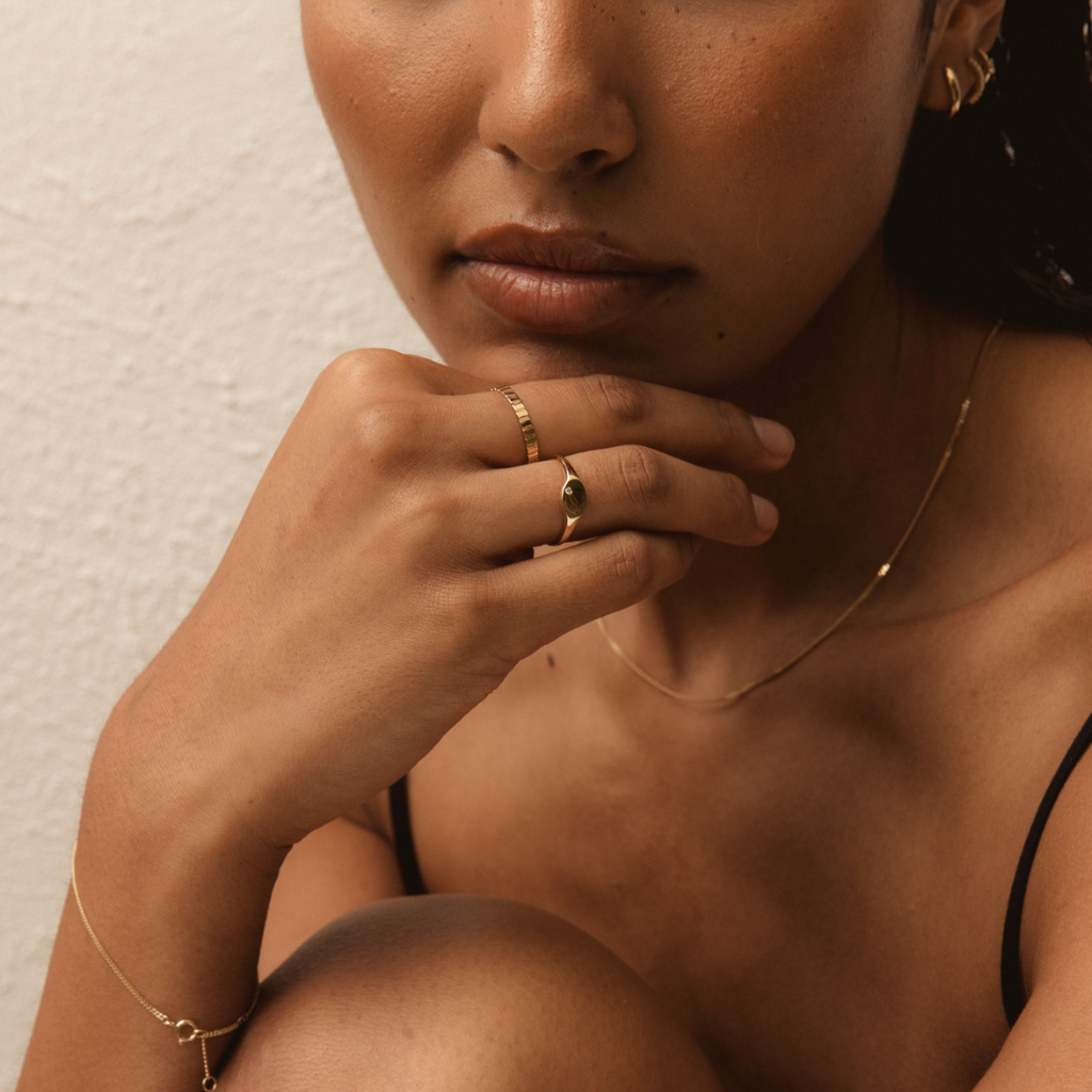 Slim Diamond Signet Ring 14k Solid Gold