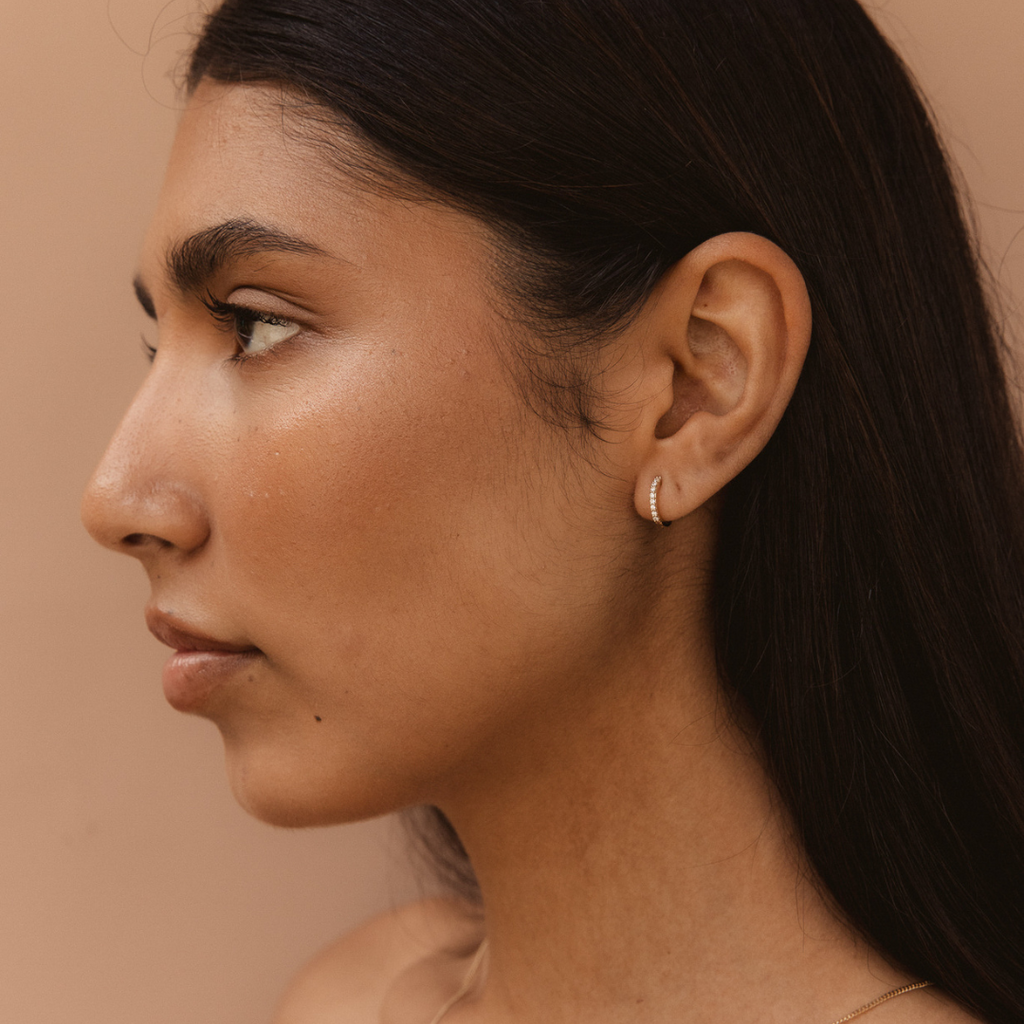 Mini Diamond Hoops 14k Solid Gold