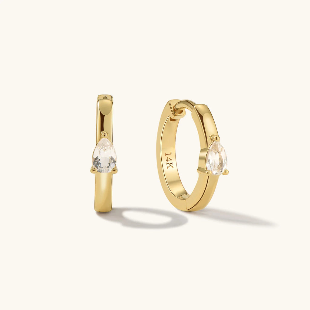 Mini Topaz Huggies 14k Solid Gold