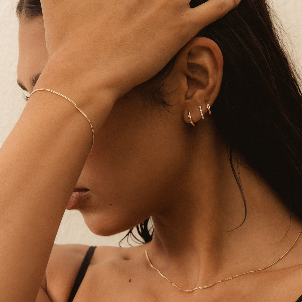 Mini Diamond Hoops 14k Solid Gold