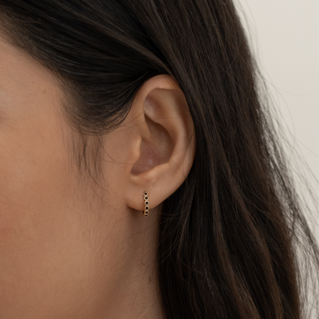 Onyx Huggie Hoops