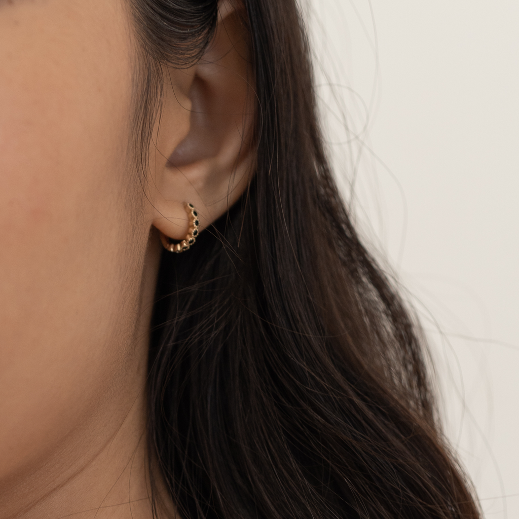 Onyx Huggie Hoops